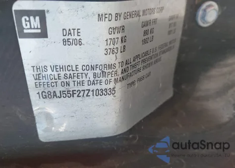 2007 Saturn Ion Ion 2 from USA, damaged, VIN 1G8AJ55F27Z103335